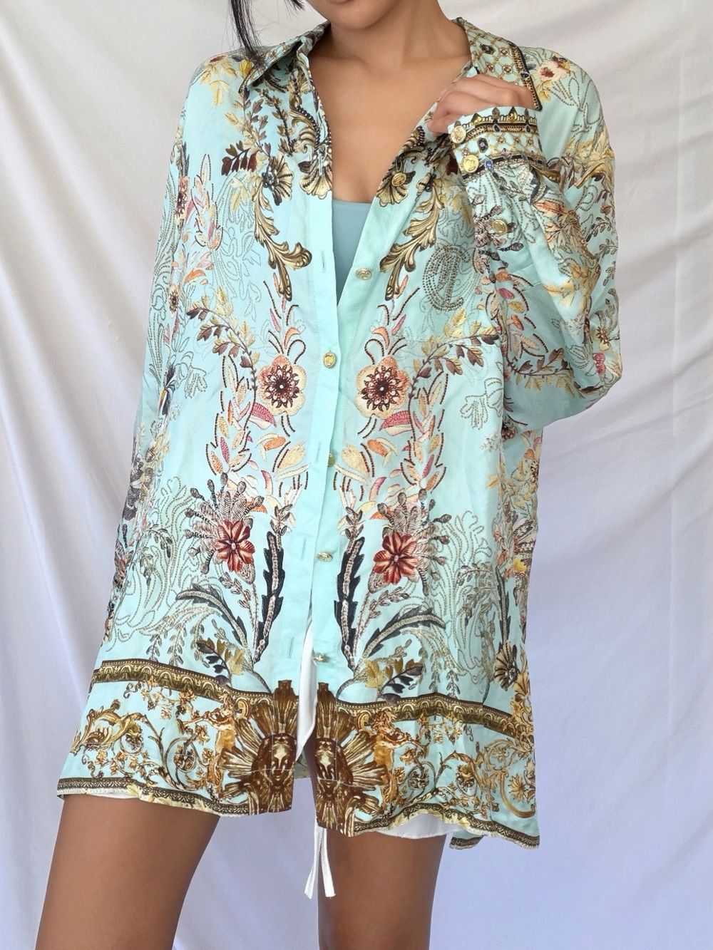NWT Camilla Silk Single Pocket Shirt Adieu Yesterday Blue Baroque S - Picture 3 of 14